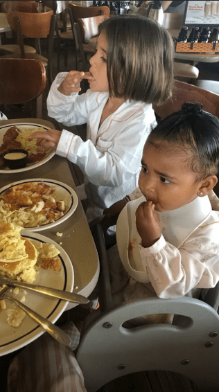 True Thompson and Penelope Disick at ihop for birthday party