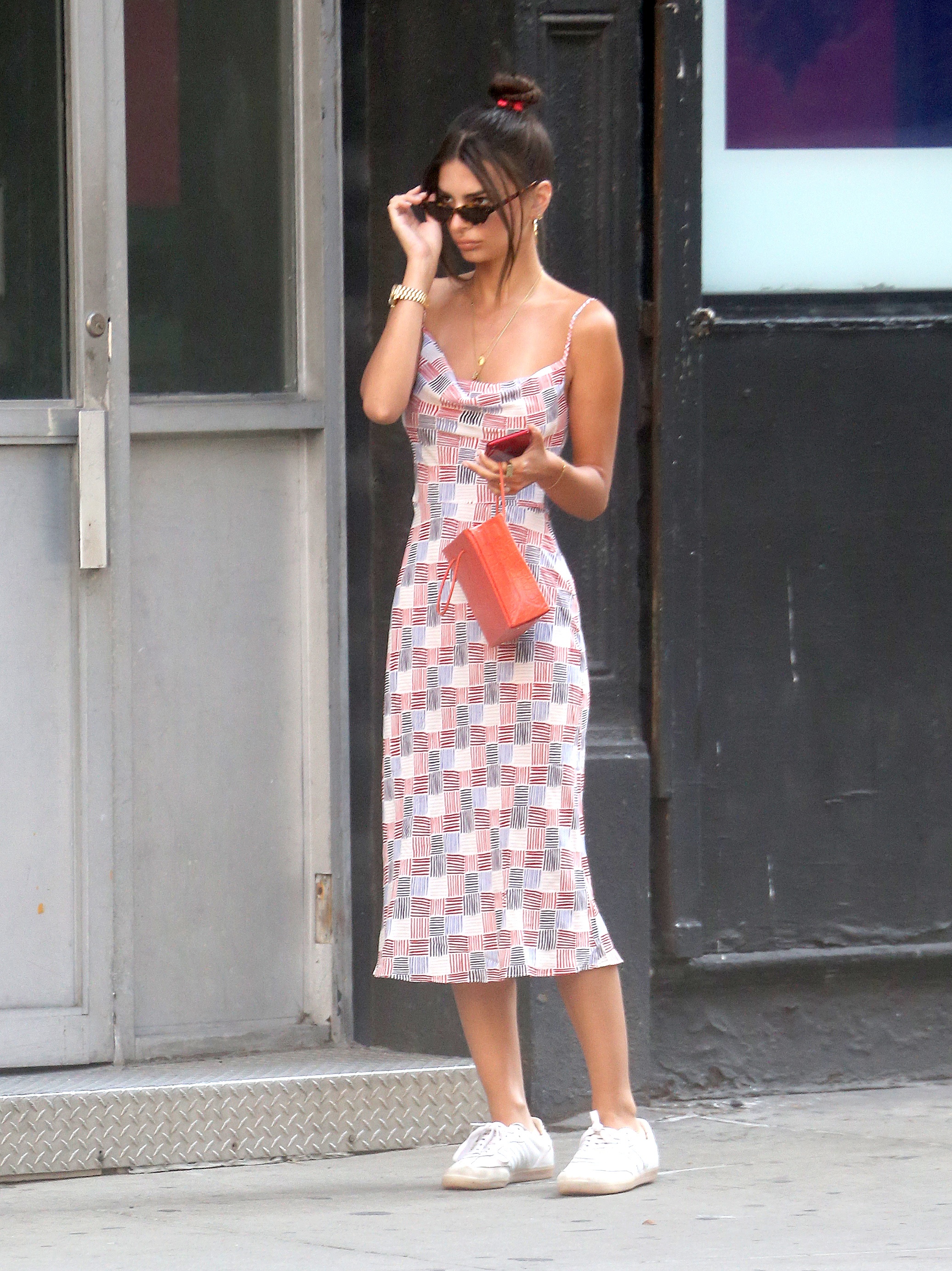 Emily Ratajkowski Carrying a Red Bag