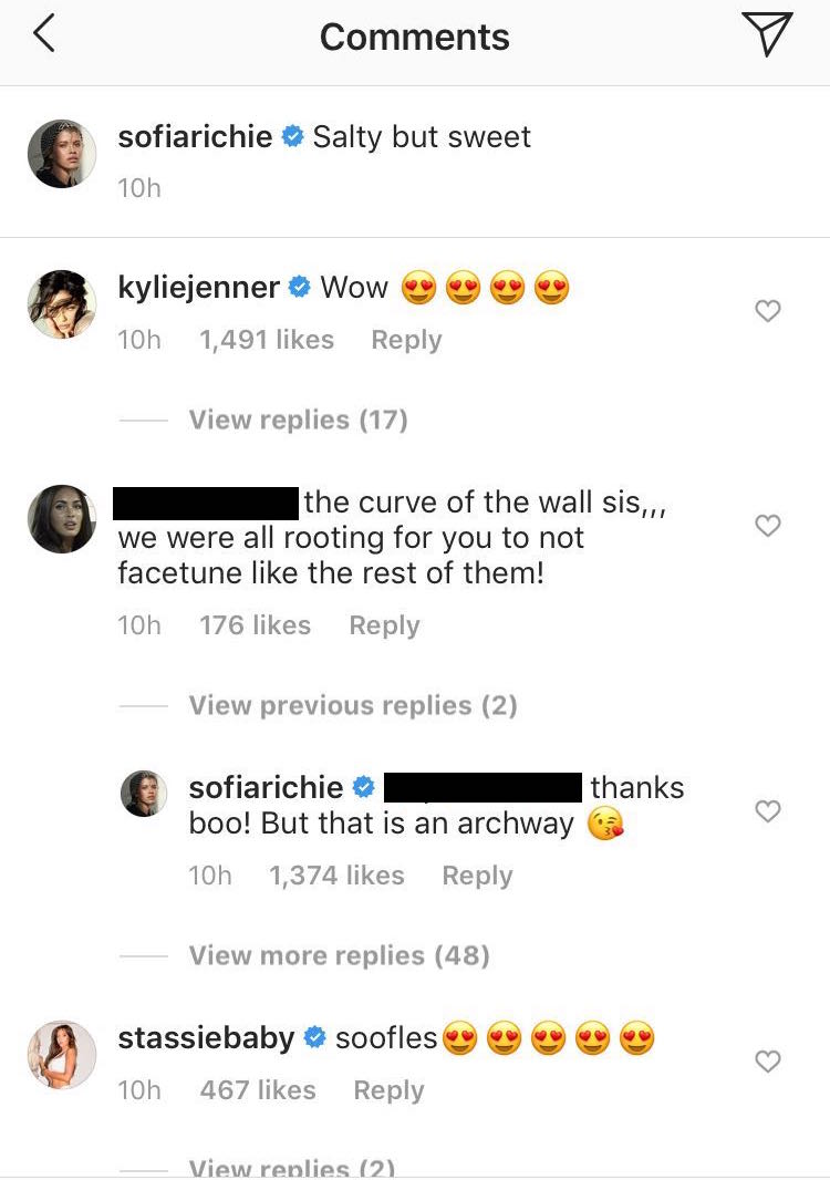 Sofia Richie Instagram Comments Photoshopping