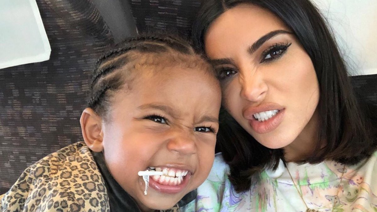 Saint West and Kim Kardashian Funny Faces Instagram