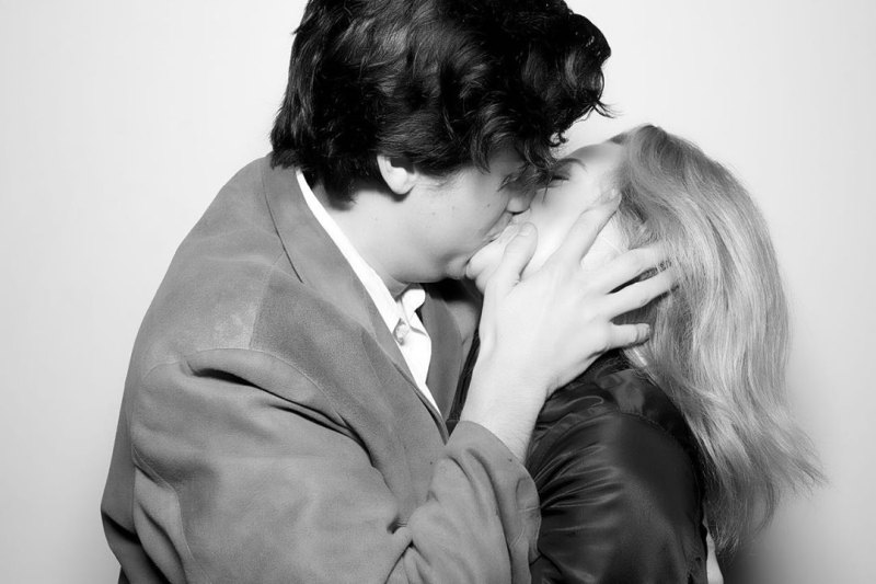 Lili Reinhart and Cole Sprouse Kiss in Black and White Photo