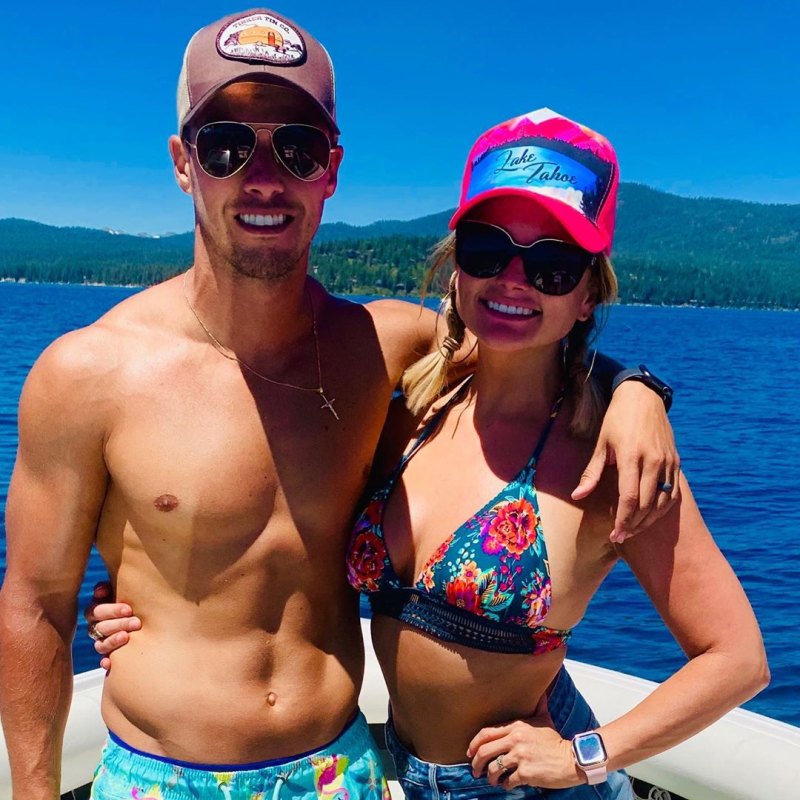 Miranda Lambert Wearing a Pink Hat With Brendan McLoughlin in a Hat and Sunglasses on a Boat in Lake Tahoe