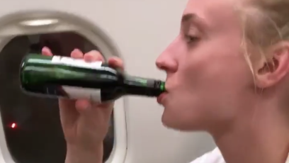 Sophie Turner on an Airplane
