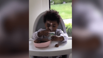 True Thompson Eats Yogurt Covered in Stickers