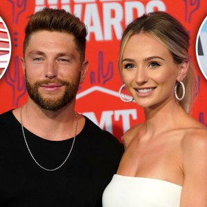 Chris Lane and Lauren Bushnell Pose Smiling with Insets of Amanda Stanton and Ben Higgins