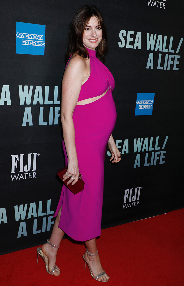 Anne Hathaway Baby Bump Purple Dress