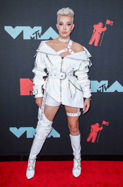 James Charles wearing an all-white outfit at the 2019 VMAs