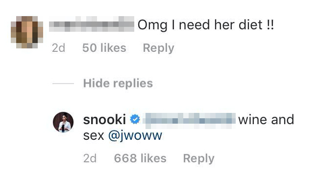 Instagram comment from Nicole "Snooki" Polizzi's page