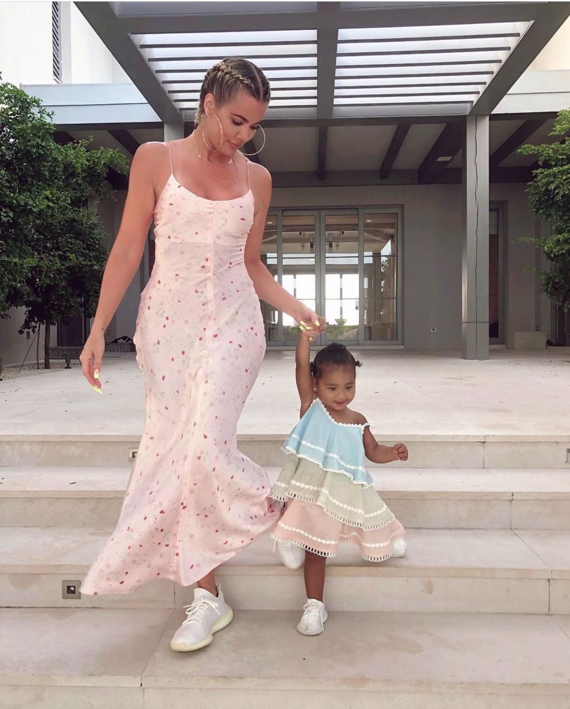 Khloe Kardashian and Daughter True Twin in Dolce and Gabbana Dresses