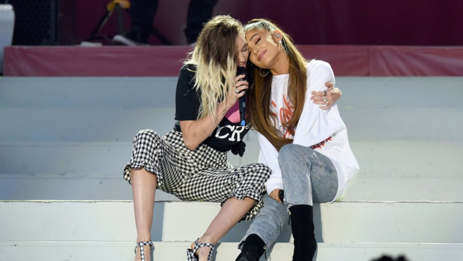 Miley Cyrus and Ariana Grande Performing at the One Love Manchester Concert