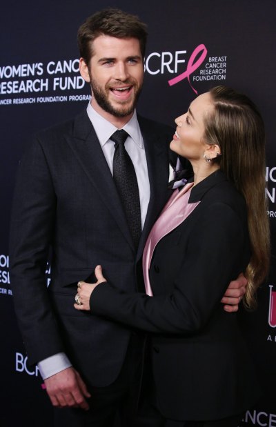 Liam Hemsworth Wearing a Black Tuxedo with Miley Cyrus in a Black Tuxedo
