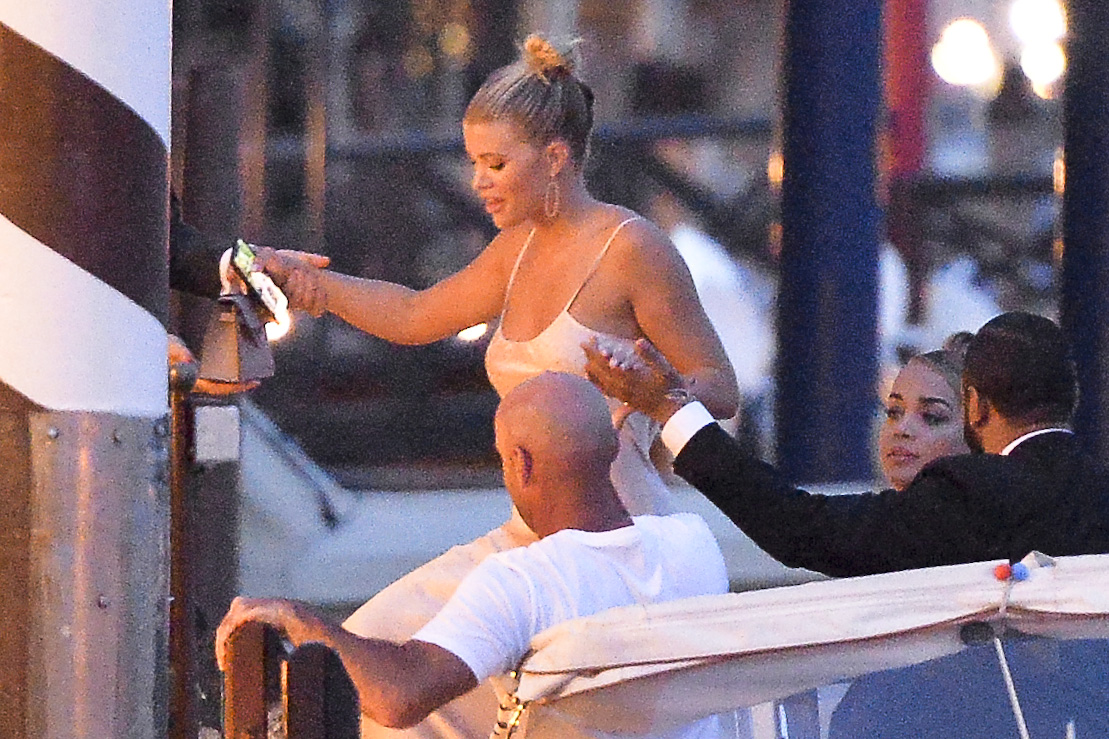 Sofia Richie and Jasmie Sanders getting off a boat in Venice