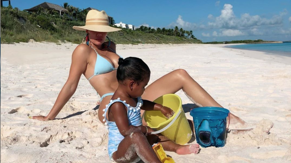 Khloe Kardashian and Daughter True on the Beach