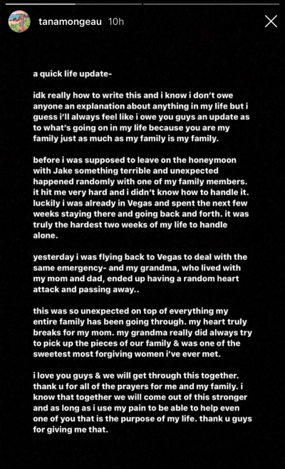 Tana Mongeau Instagram Story