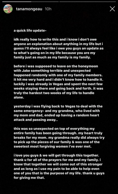 Tana Mongeau Instagram Story