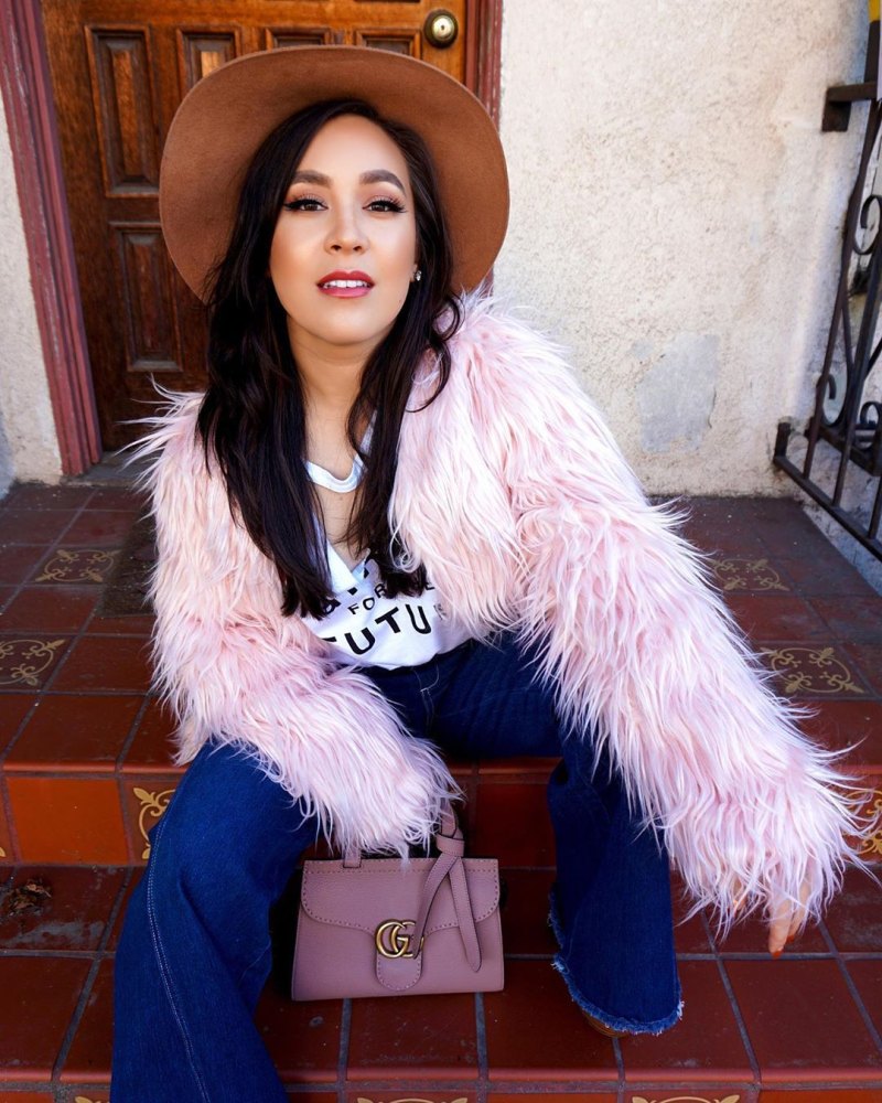 Debra Jenn Wears Pink Fluffy Coat