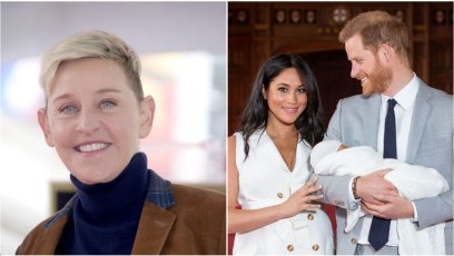 Side by Side Photo of Ellen DeGeneres and Meghan Markle, Prince Harry and Baby Archie