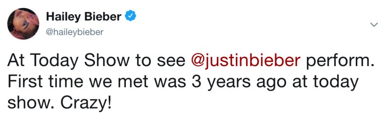 Hailey Baldwin Tweeted About Meeting Justin Bieber
