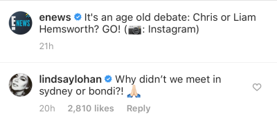 Lindsay Lohan Comments on the Hemsworth Brothers