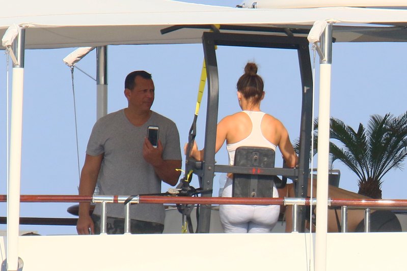 Jennifer Lopez works out while onboard a luxury yacht in the South of France