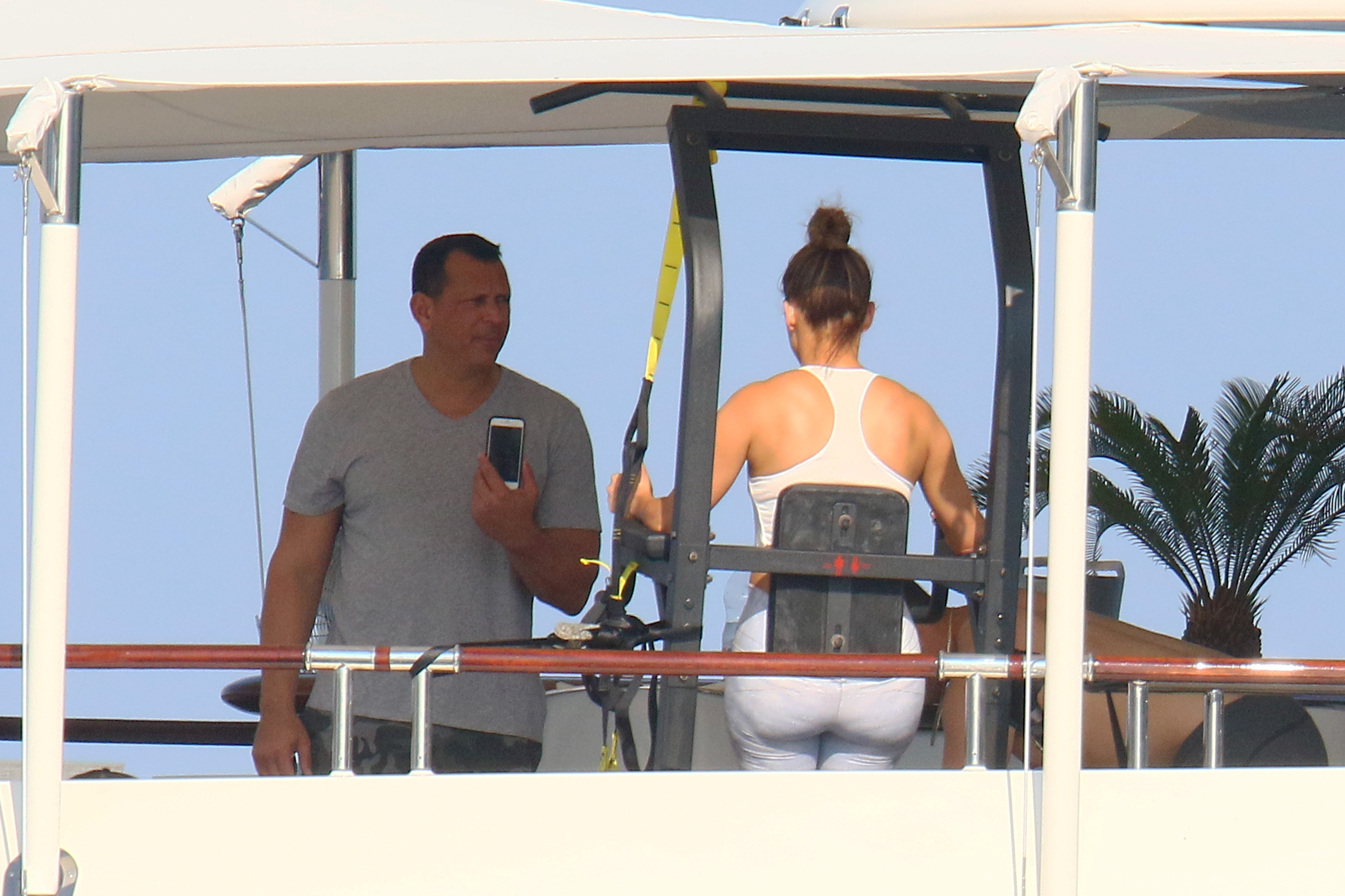 Jennifer Lopez works out while onboard a luxury yacht in the South of France