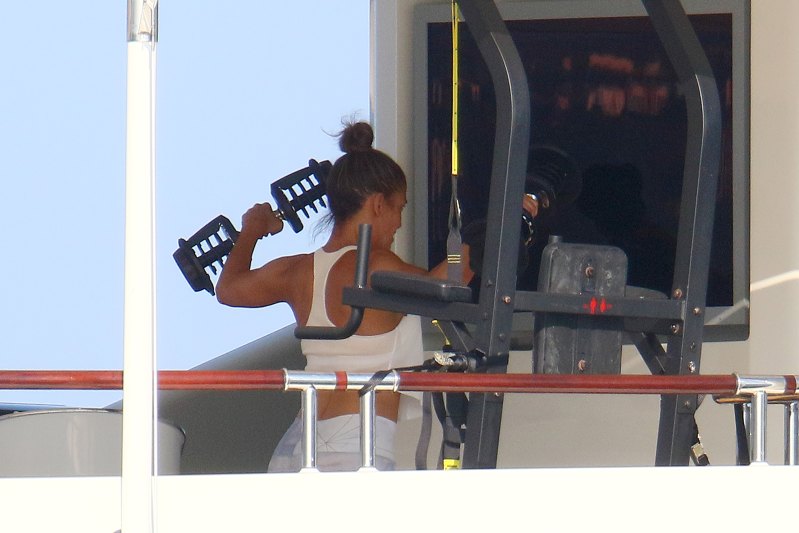 Jennifer Lopez works out while onboard a luxury yacht in the South of France