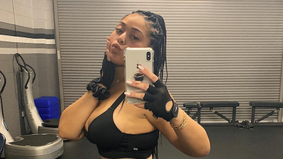 Jordyn Woods posing for a mirror selfie