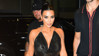 Kim Kardashian wears a see through top as she gets dinner at the Milos restaurant