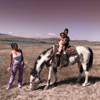 Kim Kardashian, North West and Chicago West horseback-riding in Wyoming