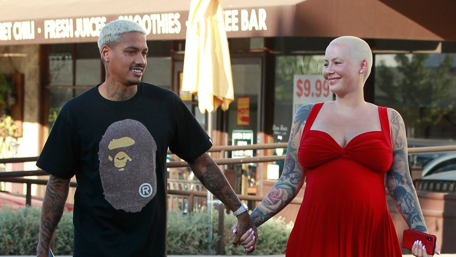 Pregnant Amber Rose Shows Baby Bump in Red Dress While Out With Alexander Edwards
