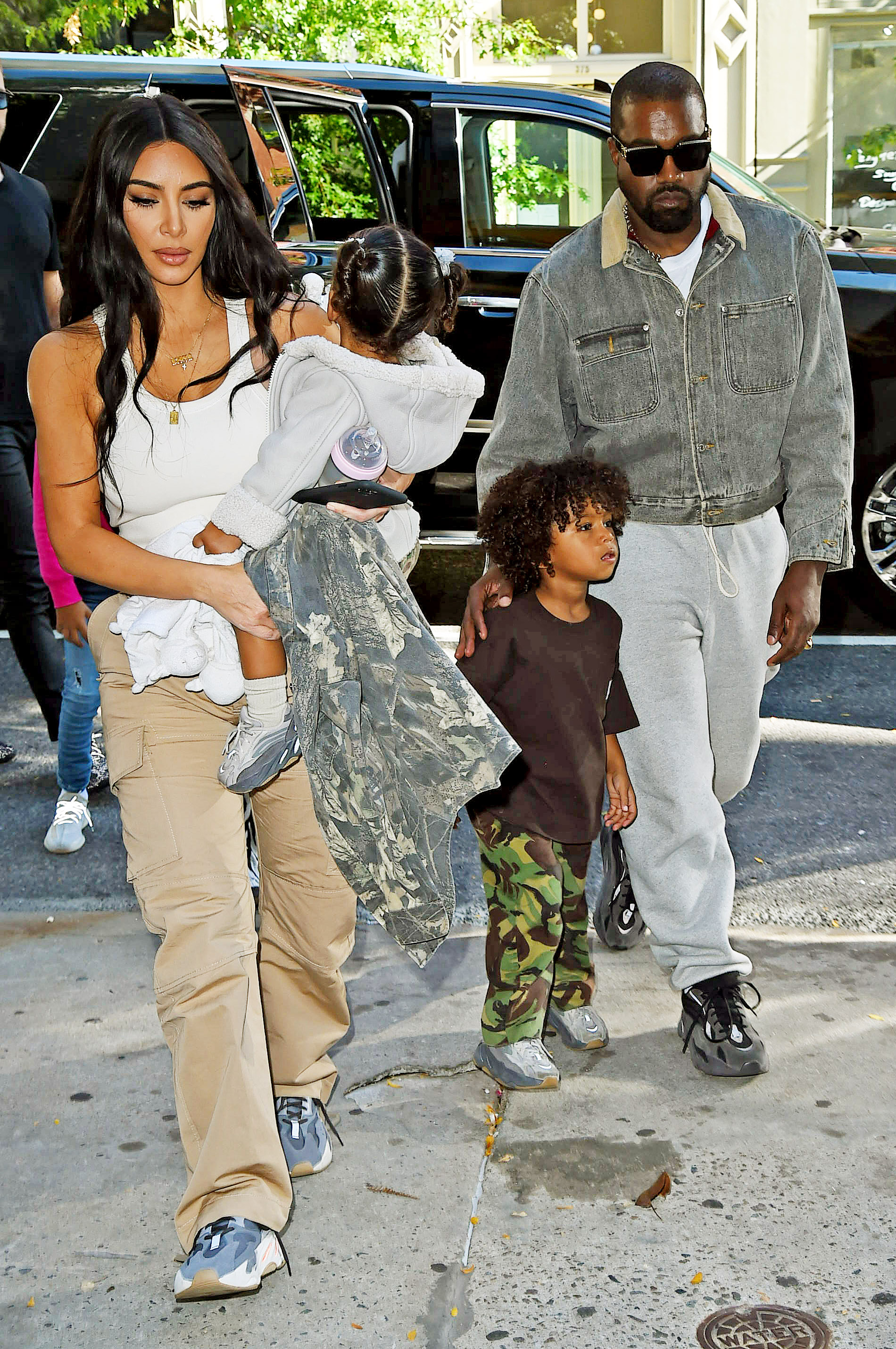 Kim Kardashian and Kanye West take their kids for lunch at the Cipriani.