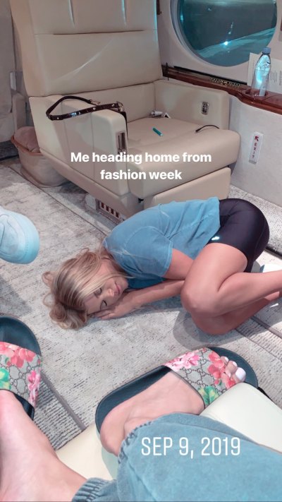 Sofia Richie napping on the floor of a private jet