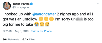 Trisha Paytas on Twitter About Aaron Carter