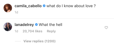 Lana Del Rey Camila Cabello Instagram Comment