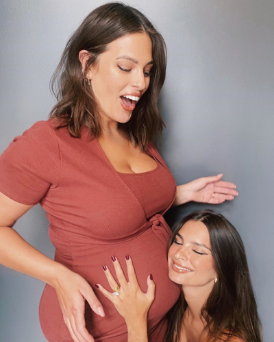 Emily Ratajskowski Holding Ashley Graham's Baby Bump