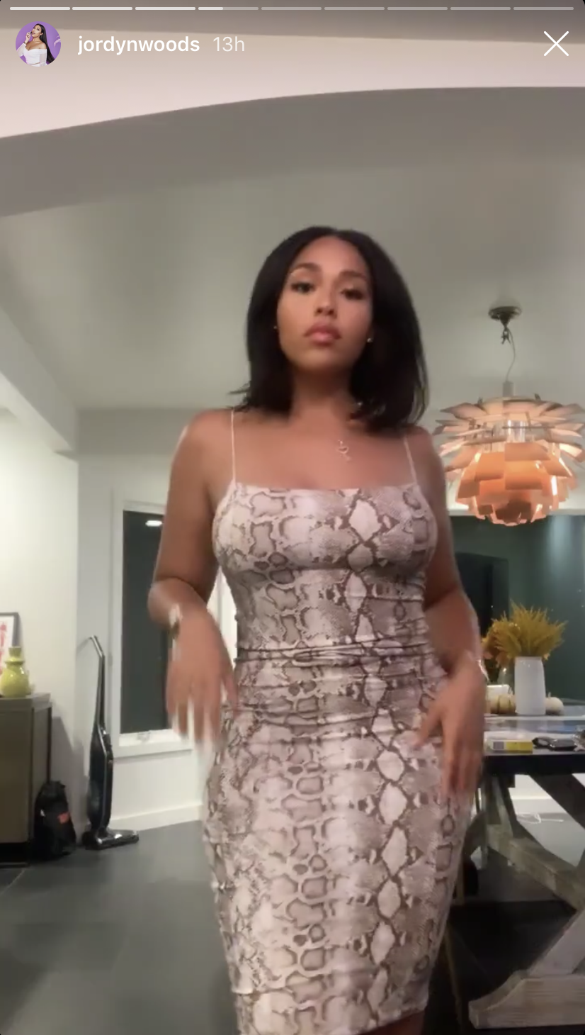 Jordyn Woods in a Snakeskin Dress