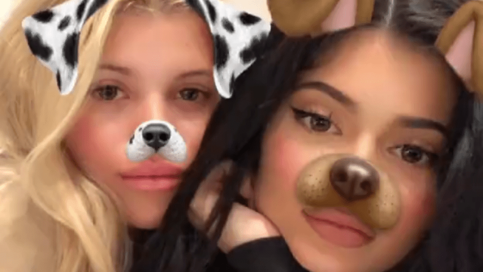 Sofia Richie and Kylie Jenner using a dog filter on Instagram