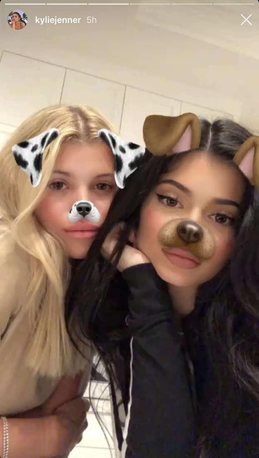 Sofia Richie and Kylie Jenner using a dog filter on Instagram
