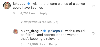 Nikita Dragun and Tana Mongeau Comments