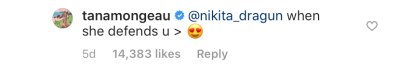 Nikita Dragun and Tana Mongeau Comments