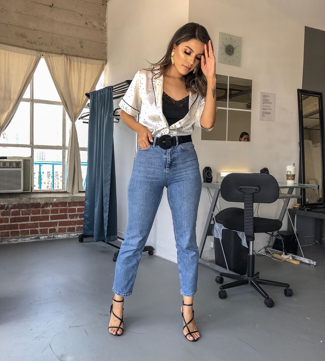 Priscillvv wears silk shirt