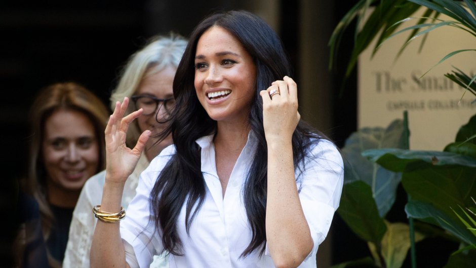 Meghan Markle White Button Down and Black Pants Finding Work Life Balance