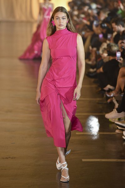 Gigi Hadid Walking the Runway in Pink Dress