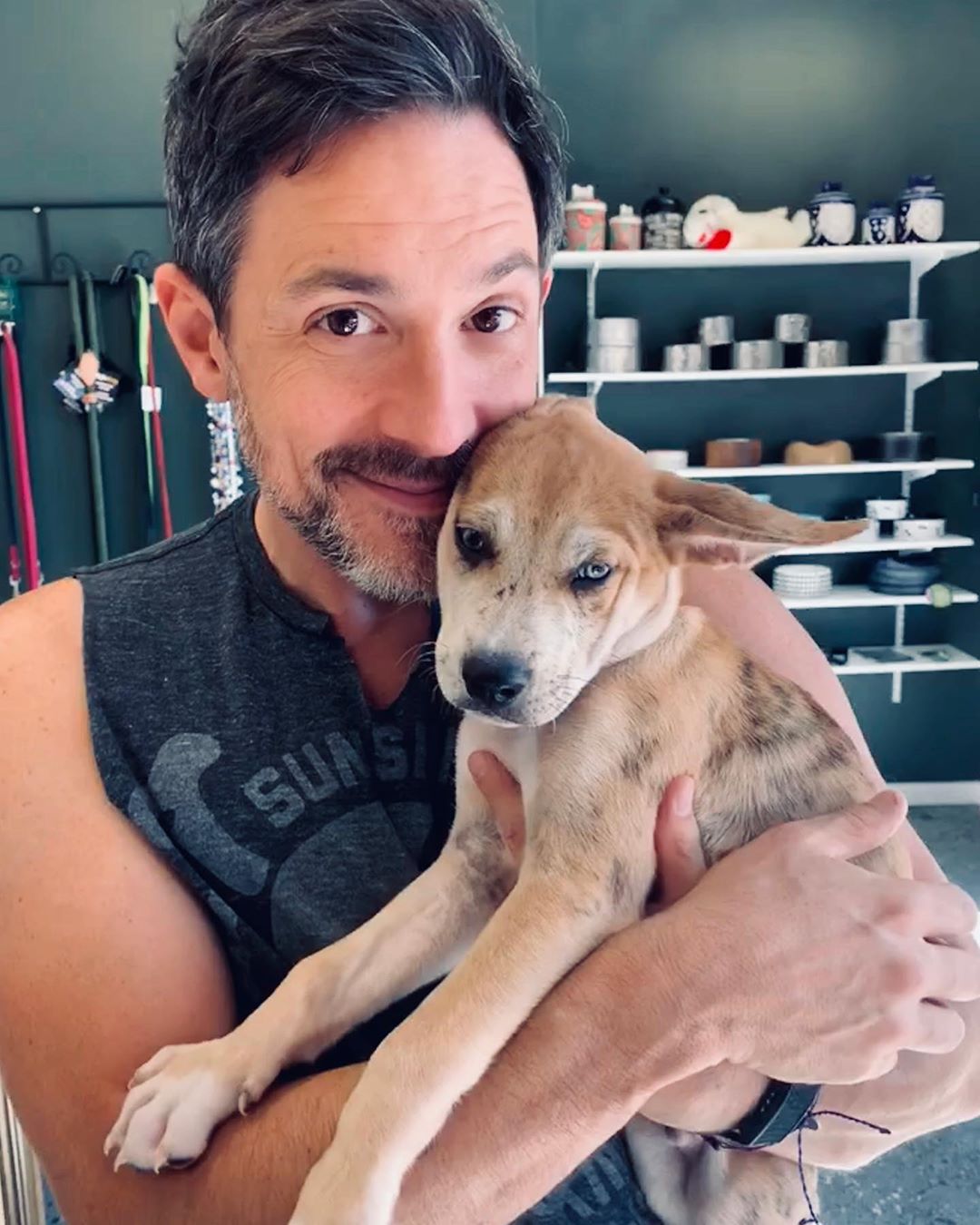 Steve Kazee Holds His Puppy Cosmo Who He Owns With Jenna Dewan