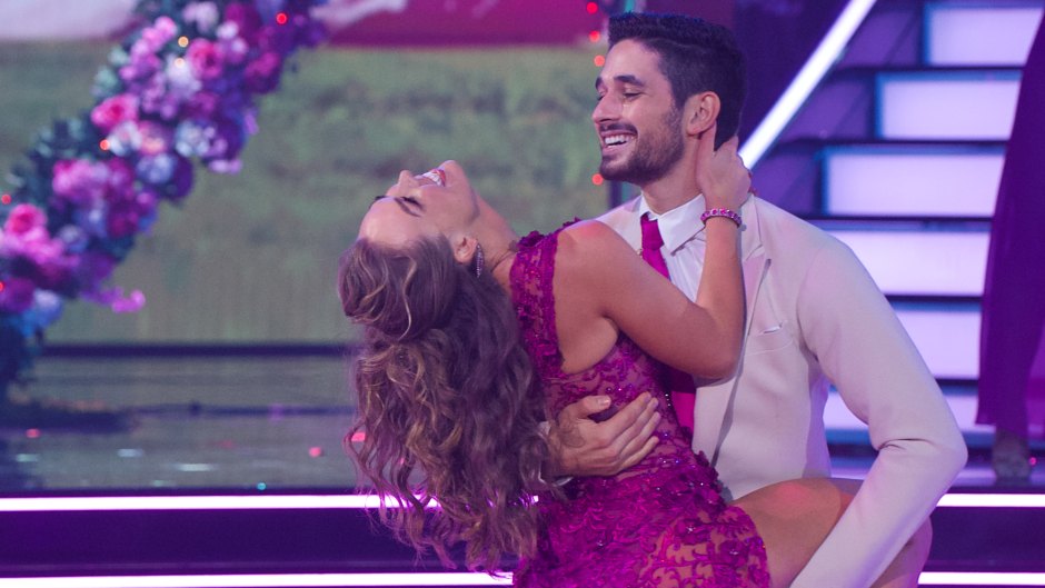 HANNAH BROWN, ALAN BERSTEN Dancing With the Stars Week 3 Rumba to Hold On by Wilson Philips Pink Dress and Tan Suit