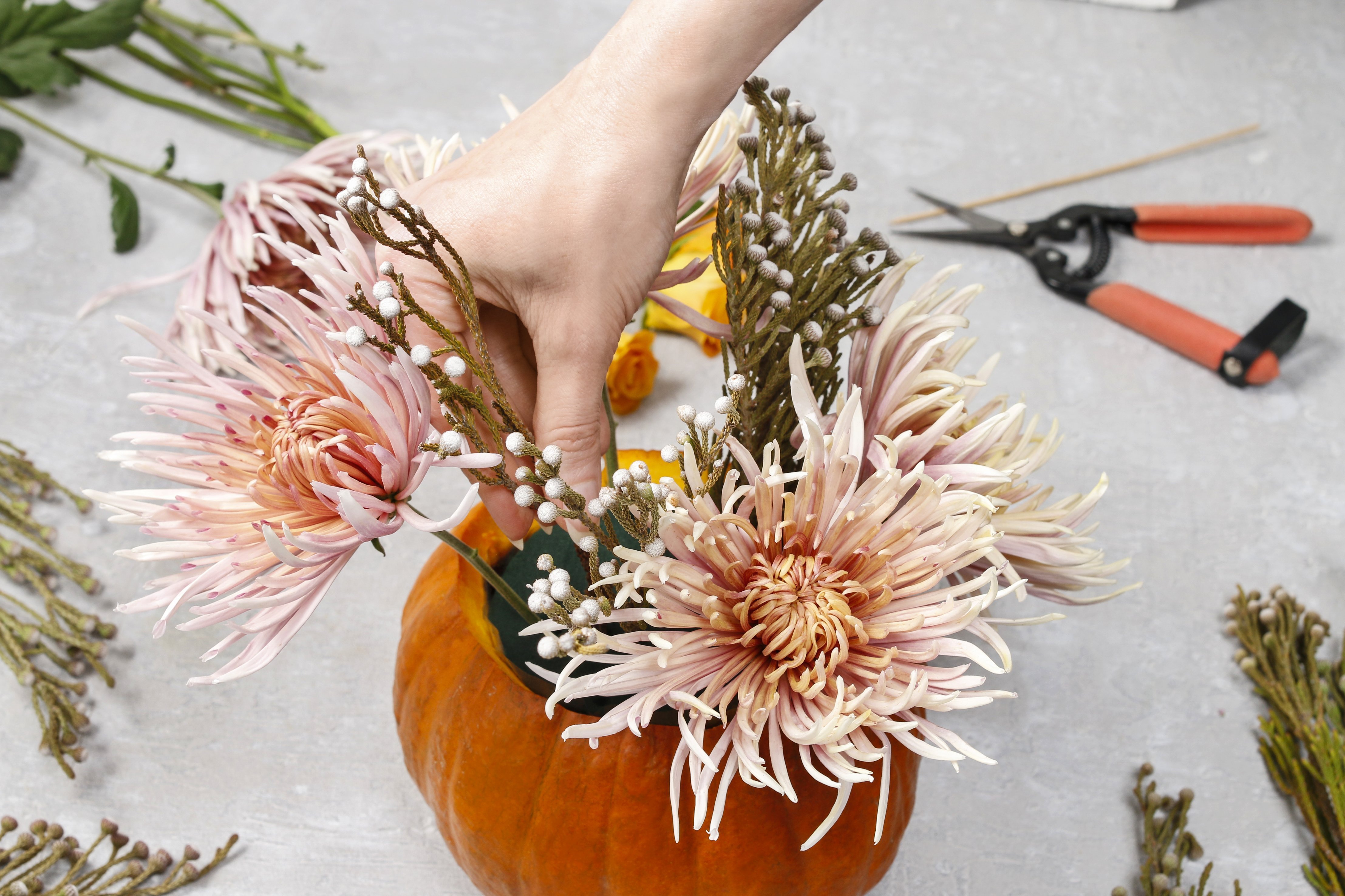 How to Add Fall Flowers to a Pumpkin