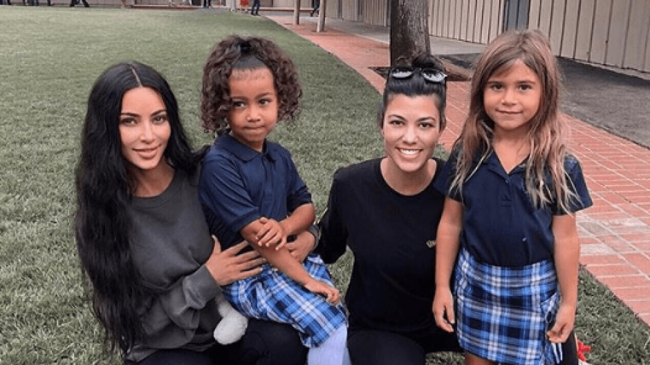 Kim and Kourtney Kardashian With Their Kids at School