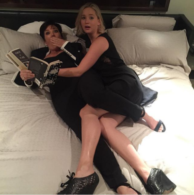 Kris Jenner and Jennifer Lawrence Lying in Bed