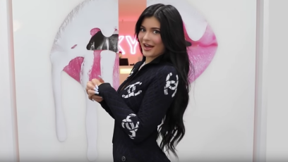 Kylie Jenner Wears a Black Chanel Dress While Showing Off Kylie Cosmetics HQ