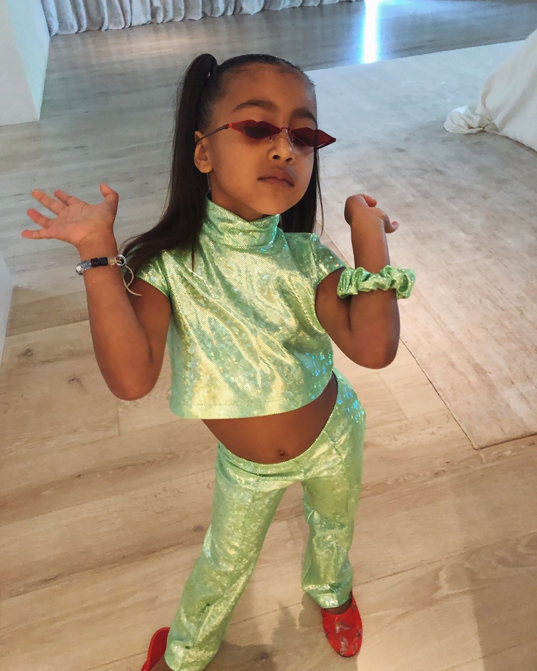 North West Wearing a Glittery Green Matching Set, Kristen Noel Crawley Gushes Over North West's Style